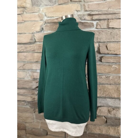 Talbots Petite Women’s Green Turtleneck Sweater Size MP Button Cuff Cotton Blend - Picture 1 of 9
